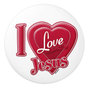 Bouton De Porte En Céramique J'aime Jésus Coeur Rouge