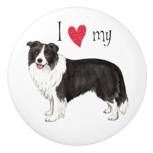 Bouton De Porte En Céramique J'aime ma frontière Collie
