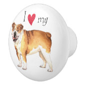 Bouton De Porte En Céramique J'aime mon Bulldog (Droite)