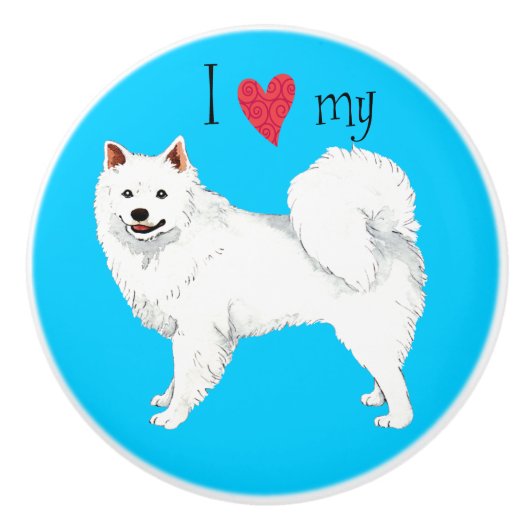 Bouton De Porte En Céramique J'aime mon Eskie (Devant)