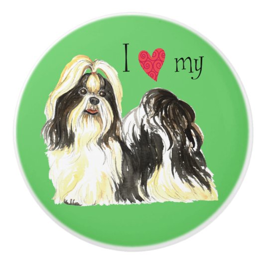 Bouton De Porte En Céramique J'aime mon Shih Tzu (Devant)