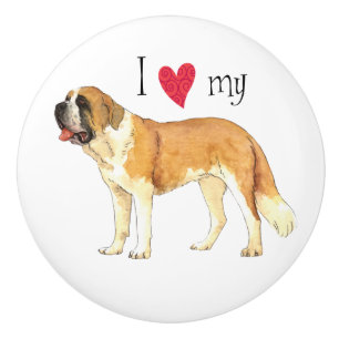 Bouton De Porte En Céramique J'aime mon St Bernard