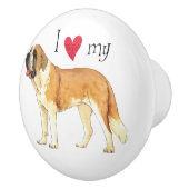 Bouton De Porte En Céramique J'aime mon St Bernard (Droite)