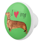 Bouton De Porte En Céramique J'aime mon teckel (Droite)