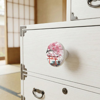 Bouton De Porte En Céramique Japanese Cherry Blossom Sakura Floral Drawer Pull