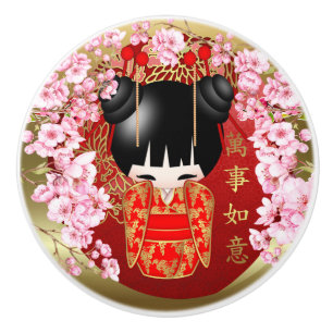 Bouton De Porte En Céramique Japonais bonne chance Kokeshi poupée