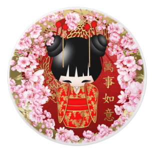 Bouton De Porte En Céramique Japonais bonne chance Kokeshi poupée