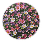 Bouton De Porte En Céramique Jardin à fleurs rose et blanc (Devant)