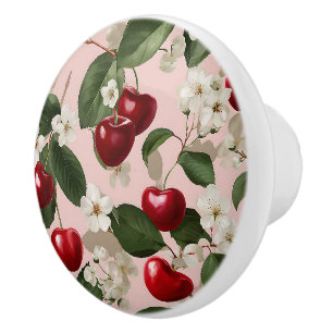 Bouton De Porte En Céramique Jardin Botanique Fleur de Cerisier Rose Vintage