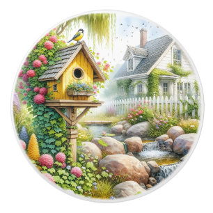 Bouton De Porte En Céramique Jardin de cottage fantaisiste Niche à oiseaux Ruis