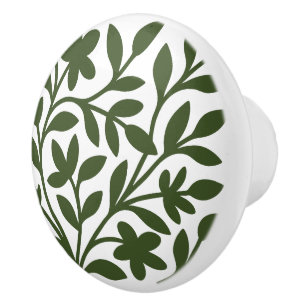 Bouton De Porte En Céramique Jardin de vrilles Vert Feuilles Florales de Vigne