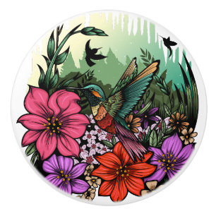 Bouton De Porte En Céramique Jardin des colibris