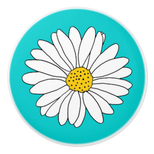 Bouton De Porte En Céramique Jaune Turquoise & Blanc Daisy