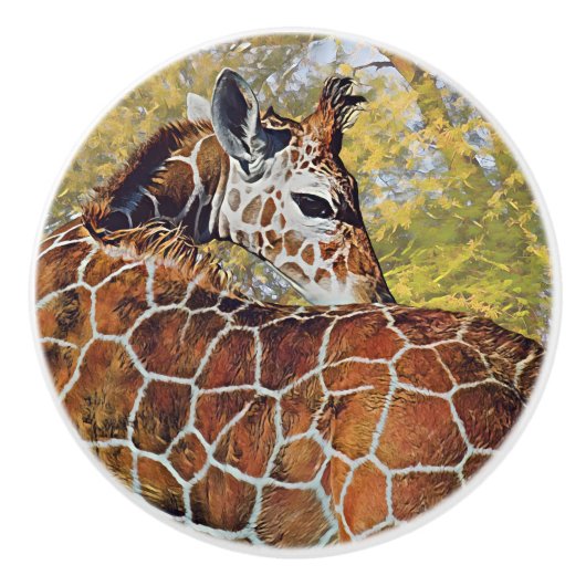 Bouton De Porte En Céramique Jeune Giraffe (Devant)