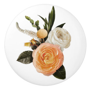 Bouton De Porte En Céramique Joli bouquet floral Peach