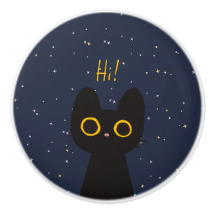 Bouton De Porte En Céramique Joli Chat Noir