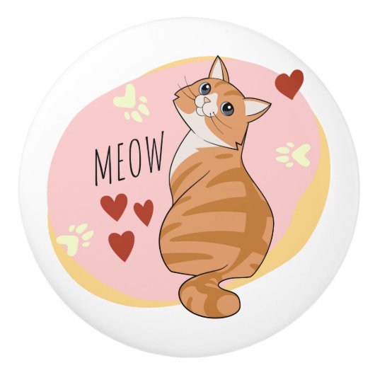 Bouton De Porte En Céramique Joli chat orange (Devant)