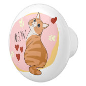 Bouton De Porte En Céramique Joli chat orange (Droite)