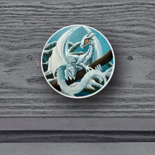 Bouton De Porte En Céramique Joli Dragon Blanc d'Hiver Sapin Fantastique