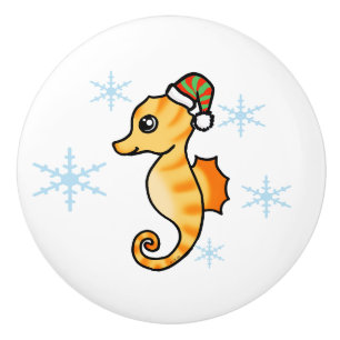 Bouton De Porte En Céramique Joli hippocampe flocon de neige d'hiver de vacance