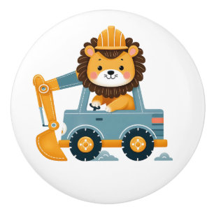 Bouton De Porte En Céramique Joli Lion sur Excavatrice Personnalisé