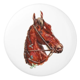 Bouton De Porte En Céramique Joli marron jument cheval art vintage
