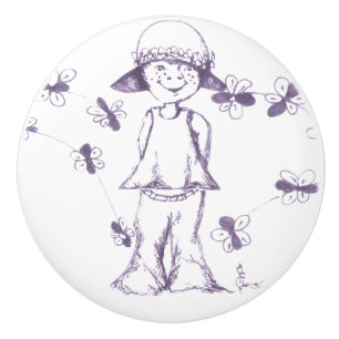 Bouton De Porte En Céramique Joli petit visage constellé de taches de rousseur