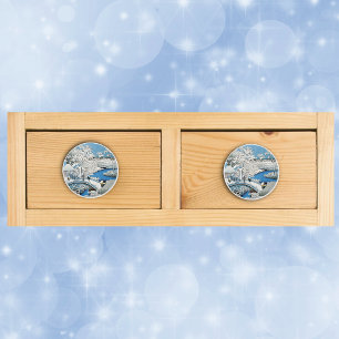 Bouton De Porte En Céramique Joli pont de la scène hivernale asiatique Vintage