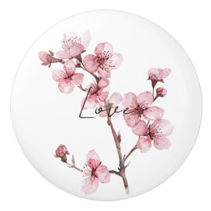 Bouton De Porte En Céramique Joli rose Fleur de Cerise Amour Floral