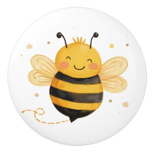 Bouton De Porte En Céramique Jolie abeille ronde "Bee Happy" 