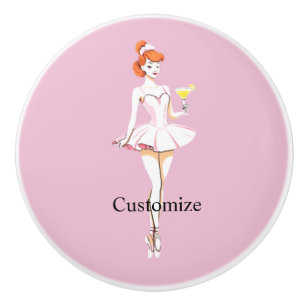 Bouton De Porte En Céramique Jolie ballerine posant avec Martini Thunder_Cove