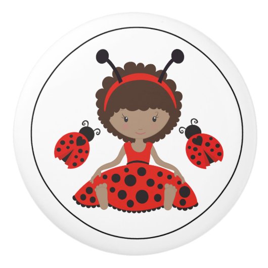 Bouton De Porte En Céramique Jolie fille Red Ladybug (Devant)
