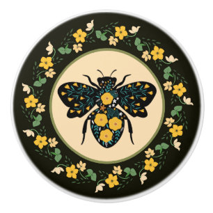 Bouton De Porte En Céramique Jolie Frame Flower Bee
