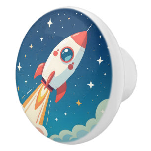 Bouton De Porte En Céramique Jolie fusée spatiale décollant