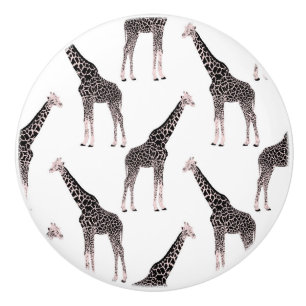 Bouton De Porte En Céramique Jolie Giraffe noire blanche rose