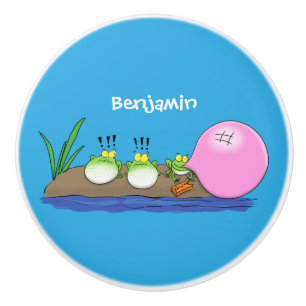 Bouton De Porte En Céramique Jolie grenouilles drôles bubblegum dessin animé il