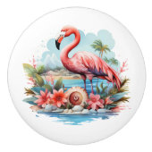 Bouton De Porte En Céramique Jolie maison rose flamingo (Devant)