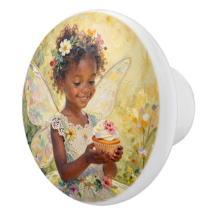 Bouton De Porte En Céramique Jolie petite fée avec cupcake Conte de fée