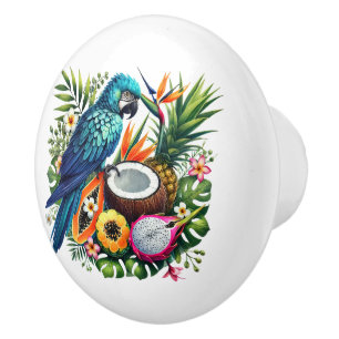 Bouton De Porte En Céramique Jolie plage tropicale maison perroquets