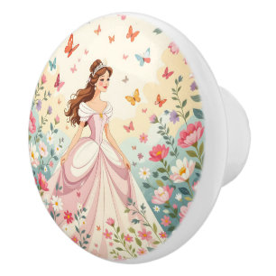 Bouton De Porte En Céramique Jolie princesse avec papillons