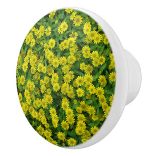 Bouton De Porte En Céramique Jolies Fleurs Jaunes