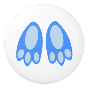 Bouton De Porte En Céramique Jolis Pieds de Lapin Bleu de Bébé Garçon Pâques Nu