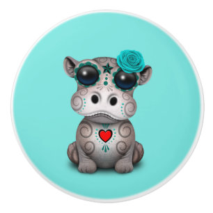 Bouton De Porte En Céramique Jour bleu de l'hippopotame mort de bébé