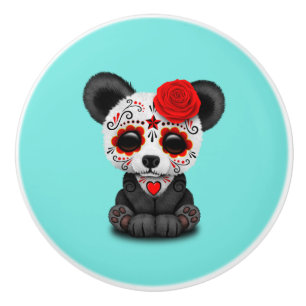 Bouton De Porte En Céramique Jour rouge du panda mort
