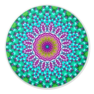 Bouton De Porte En Céramique Joyau super Coloré Tone Boho Fractal Mandala