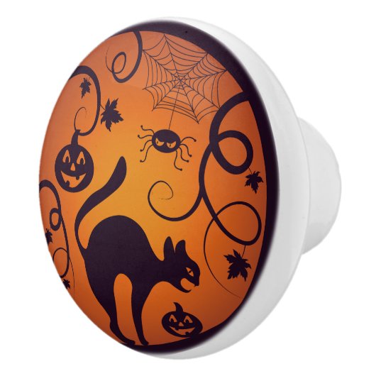 Bouton De Porte En Céramique Joyeuse lanterne d'Halloween araignées et chauves- (Droite)