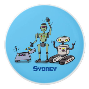 Bouton De Porte En Céramique Joyeux joli dessin de trois robots trio