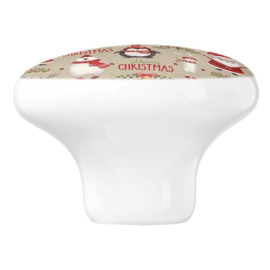 Bouton De Porte En Céramique Joyeux Noël Père Noël Et Amis (Côté)