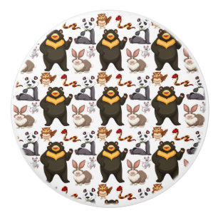 Bouton De Porte En Céramique Joyeux Ours Et Amis