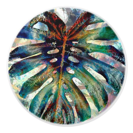 Bouton De Porte En Céramique Jungle de Monstera (Devant)